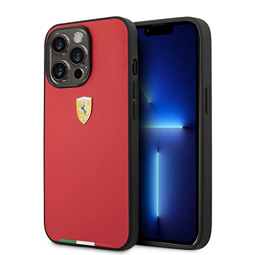 CG MOBILE Ferrari Schutzhülle für iPhone 14 Pro Max in Rot mit italienischer Flagge Linie, PU-Leder Schutzhülle mit einfachem Snap-on, Stoßdämpfung & Signature Logo von CG MOBILE
