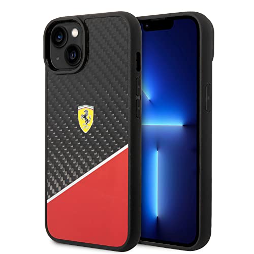 CG MOBILE Ferrari Schutzhülle für iPhone 14 Zoll (35.6 cm), Rot/Silber, Bi-Material-Hülle, Carbon- und Polycarbonat-Hülle, mit einfachem Snap-on, Stoßdämpfung und charakteristischem Logo von CG MOBILE