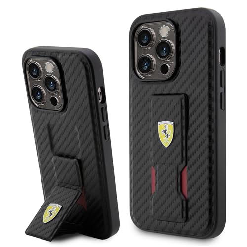 CG MOBILE Ferrari Schutzhülle für iPhone 15 Pro (15,5 cm) – griffige Standhülle aus Carbon – Anti-Kratzer, sturzfeste Schutzhülle, stoßfest, schlanker Stoßstangenschutz, Rückabdeckung für iPhone 15 von CG MOBILE
