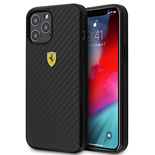 CG MOBILE Ferrari iPhone 12 Pro Max Hardcase Echt Carbon Fiber mit On Track Metall Logo Schwarz, FESSIHCP12LRE von CG MOBILE