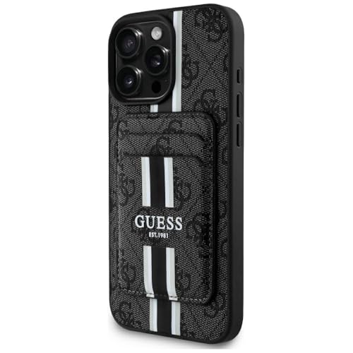 CG MOBILE Guess 4G Stripes mit Einer Brieftasche Hülle für iPhone 16 Pro Max kompatibel mit MagSafe (Schwarz) von CG MOBILE