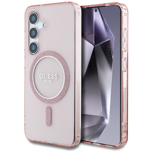 CG MOBILE Guess Glitter Circle Classic Logo, kompatibel mit MagSafe Hülle für Samsung Galaxy S25 (Pink) von CG MOBILE