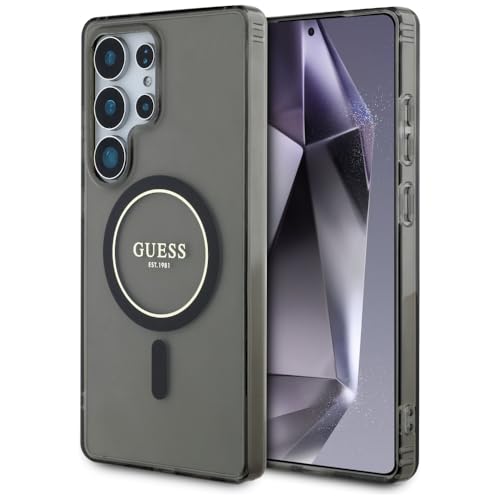 CG MOBILE Guess Glitter Circle Classic Logo, kompatibel mit MagSafe Hülle für Samsung Galaxy S25 Ultra (Schwarz) von CG MOBILE
