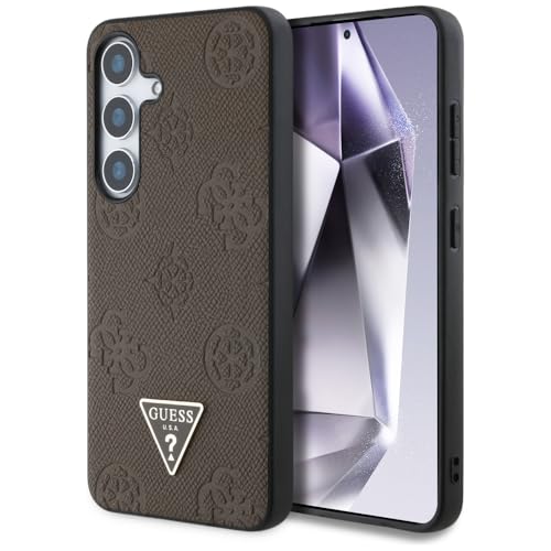 CG MOBILE Guess Grained Hot Stamp Peony Pattern Triangle Logo Hülle für Samsung Galaxy S25 Kompatibel mit MagSafe (Braun) von CG MOBILE