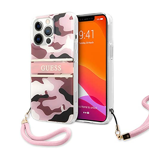 CG MOBILE Guess Handyhülle für iPhone 13 Pro Max in Pink Camo mit Nylonband, Anti-Kratzer, Bequem & Langlebig, Hardcase mit Zugänglichen Anschlüssen, Stoßdämpfung & Signature Logo von CG MOBILE