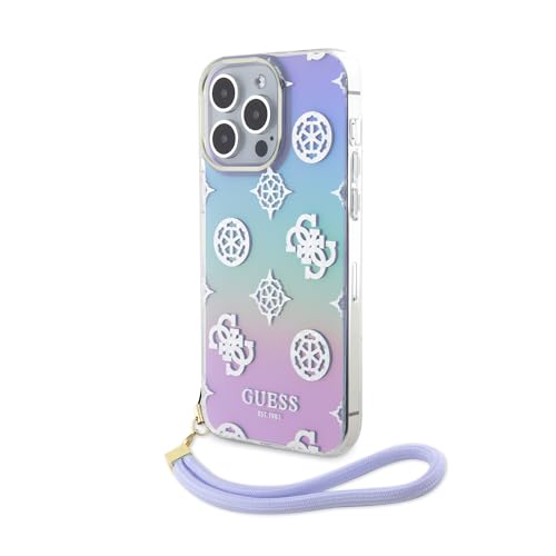 CG MOBILE Guess Handyhülle für iPhone 15 Pro Max in schillernder IML-Hülle mit violetter Kordel, kratzfest, bequem und langlebig, Hartschale mit zugänglichen Anschlüssen, Stoßdämpfung von CG MOBILE