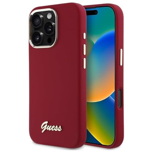 CG MOBILE Guess Silicone Script Metal Logo Hülle für iPhone 16 Pro (Magenta) von CG MOBILE