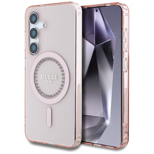 CG MOBILE Guess Strasssteine ​​Gedrucktes Klassisches Logo, kompatibel mit MagSafe Hülle fürSamsung Galaxy S25 (Pink) von CG MOBILE