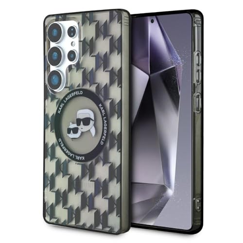 CG MOBILE Karl Lagerfeld Button Karl & Choupette Heads On KL Pattern, kompatibel mit MagSafe Hülle für Samsung Galaxy S25 Ultra (Schwarz) von CG MOBILE