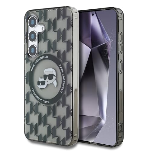 CG MOBILE Karl Lagerfeld Button Karl&Choupette Heads On KL Pattern Hülle für Samsung Galaxy S25 Kompatibel mit MagSafe (Schwarz) von CG MOBILE