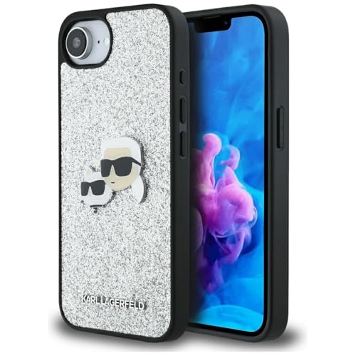 CG MOBILE Karl Lagerfeld Fixed Glitter Karl&Choupette Heads Metal Pin Hülle für iPhone 16e (Silber) von CG MOBILE