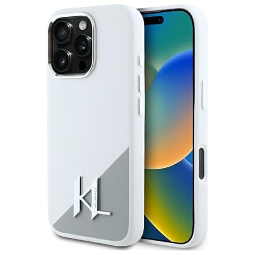 CG MOBILE Karl Lagerfeld KLHMP16LSCMKMPCH Hülle für iPhone 16 Pro 6.3" Weiß hardcase Silicone Shadow Initial Metal Logo von CG MOBILE