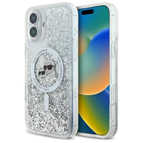 CG MOBILE Karl Lagerfeld KLHMP16MLGKCSGH Hülle für iPhone 16 Plus 6.7" transparent Liquid Glitter Karl&Choupette Head von CG MOBILE