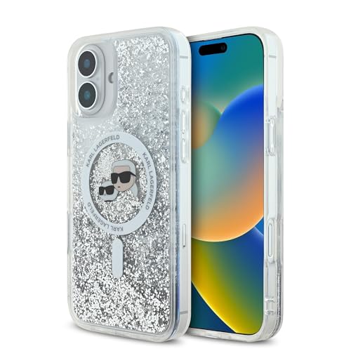 CG MOBILE Karl Lagerfeld KLHMP16SLGKCSGH Hülle für iPhone 16 6.1" transparent Liquid Glitter Karl&Choupette Head von CG MOBILE
