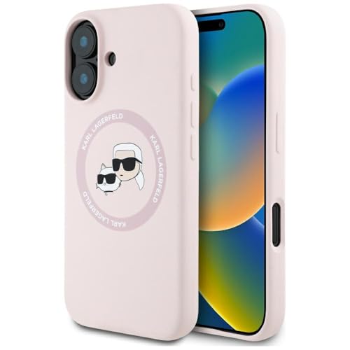 CG MOBILE Karl Lagerfeld Silicone Double Heads and Circle Hülle für iPhone 16 kompatibel mit MagSafe (Rosa) von CG MOBILE