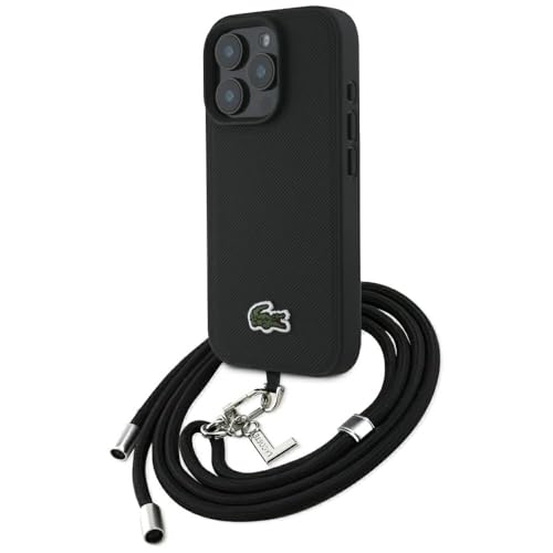 CG MOBILE Lacoste Iconic Petit Pique Crossbody Cord Hülle für iPhone 16 Pro kompatibel mit MagSafe (Schwarz) von CG MOBILE