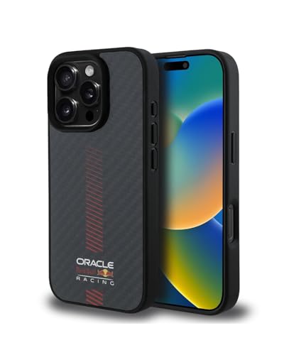 CG MOBILE Red Bull RBHMP16L24CFGSMK Hülle für iPhone 16 Pro 6.3" Schwarz Kohlefaser-Powerbar kompatibel mit MagSafe von CG MOBILE