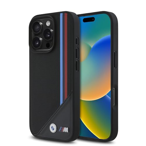 CG Mobile BMW HC M Handyhülle entworfen für iPhone 16 Pro, langlebig, stoßfest, kompatibel mit Magsafe, PU-Netzgewebe, dreifarbige Streifen, Schwarz CG Mobile BMW HC M Handyhülle entworfen für iPhone 16 Pro, langlebig, stoßfest, kompatibel mit Magsafe, PU-Netzgewebe, dreifarbige Streifen, Schwarz von CG MOBILE