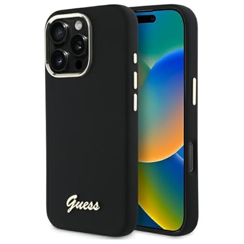 CG MOBILE Guess GUHCP16XSMBSLK Hülle für iPhone 16 Pro Max 6.9" Schwarz hardcase Silicone Script Metal Logo & Frame von CG MOBILE