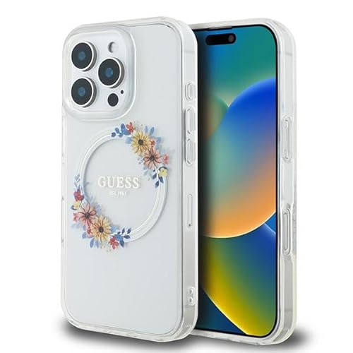 CG MOBILE Guess GUHMP16LHFWFCT hülle für iPhone 16 Pro 6.3" transparent hardcase IML Flowers Wreath von CG MOBILE