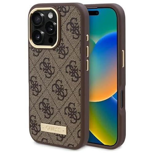 CG MOBILE Guess GUHMP16LU4GPRW Hülle für iPhone 16 Pro 6.3" braun hardcase 4G Logo Plate von CG MOBILE