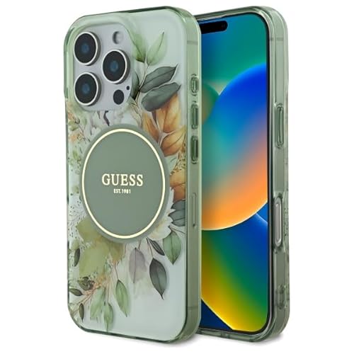 CG Mobile Guess GUHMP16XHFWBDCEN Hülle für iPhone 16 Pro Max 6.9" Grün hardcase IML Flower & Tonal Circle von CG MOBILE