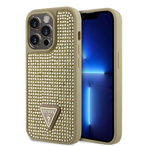 CG Mobile Guess Strass Hülle mit Dreieck Logo für iPhone 15 Pro - Gold von CG MOBILE