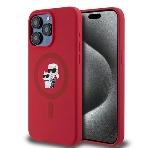 CG Mobile Karl Lagerfeld KLHMP15XSCMKCRHR Hülle für iPhone 15 Pro Max 6.7" Rot hardcase Silicone Karl & Choupette Ring von CG MOBILE