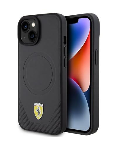 Ferrari FEHMP15SPTEK Hülle für iPhone 15 6.1" Schwarz hardcase Carbon Metal Logo von CG MOBILE