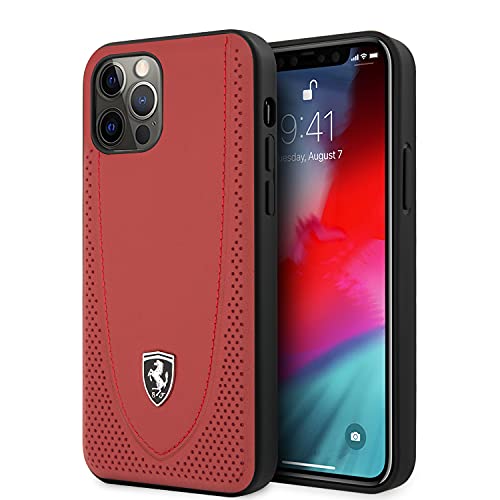 Ferrari Schutzhülle aus Leder, Rot mit silberfarbenem Logo, kompatibel mit iPhone 12/12 Pro (6.1) von Ferrari