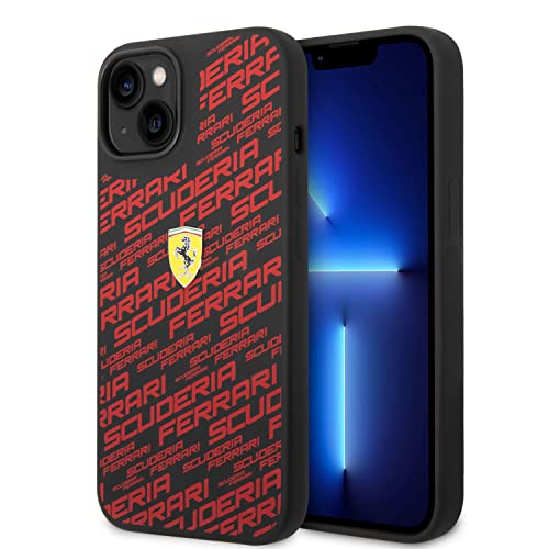 Ferrari Schutzhülle für iPhone 14 Zoll (35,6 cm), Schwarz, bedruckt, Scuderia, flüssiges Silikon, glatte und kratzfeste Schutzhülle mit einfachem Snap-on, Stoßdämpfung und Signatur-Logo von CG MOBILE