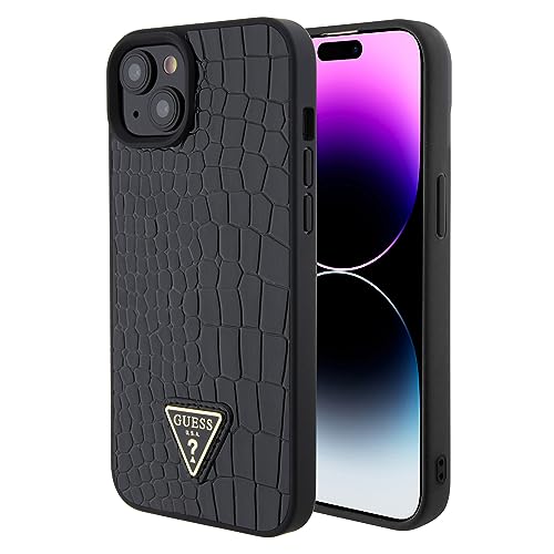 Guess GUHCP15SPCRTHCK Hülle für iPhone 15 6.1" Schwarz hardcase Croco Triangle Metal Logo von CG MOBILE