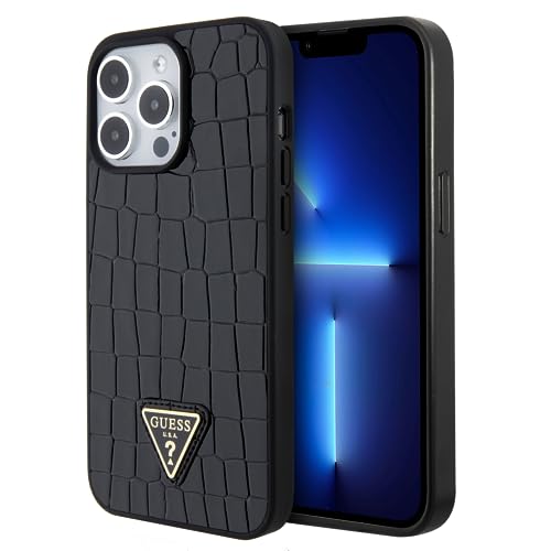 GUESS GUHCP15XPCRTHCK Hülle für iPhone 15 Pro Max 6.7" Schwarz hardcase Croco Triangle Metal Logo von CG MOBILE