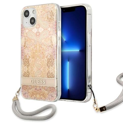 Guess GUHCP13SHFLSD Hülle für iPhone 13 mini 5,4" Gold hardcase Flower Strap von CG MOBILE
