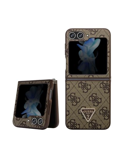 Guess GUHCZF5P4TDPW F731 Hülle für Z Flip5 braun hardcase Leather 4G Triangle Strass von GUESS