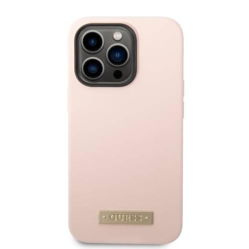 Guess GUHMP14XSBPLP hülle für iPhone 14 Pro Max 6,7" rosa/pink Hard case Silicone Logo Plate von CG MOBILE