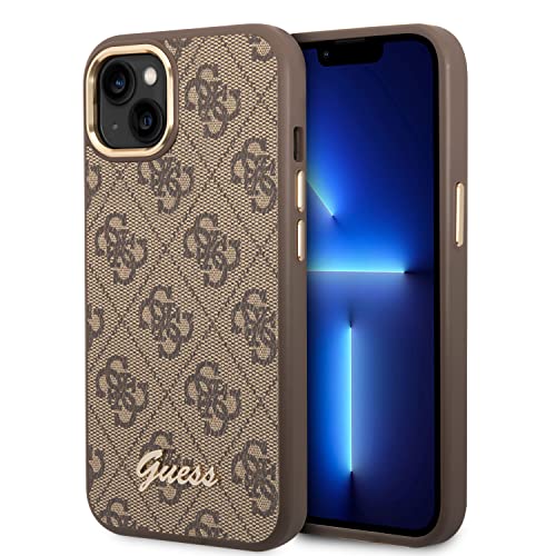 Guess Handyhülle für iPhone 14 Plus in Braun 4G Muster & Script Logo, Anti-Kratzer PC/TPU, Bequeme & langlebige Hartschale mit zugänglichen Anschlüssen & Stoßdämpfung von CG MOBILE