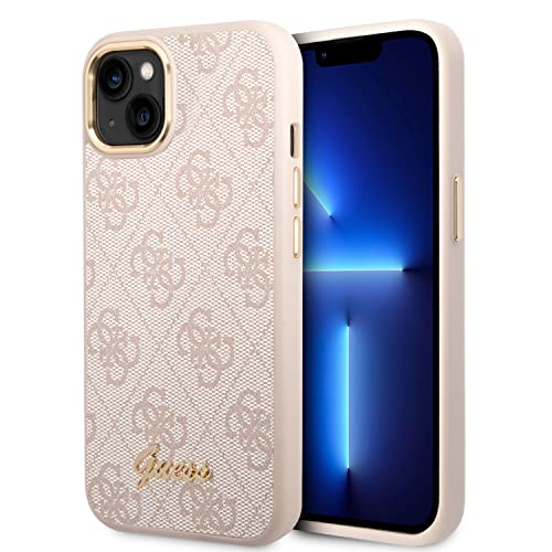 Guess Handyhülle für iPhone 14 Plus in Rosa 4G Muster & Script Logo, Anti-Kratzer PC/TPU, Bequeme & langlebige Hartschale mit zugänglichen Anschlüssen & Stoßdämpfung von CG MOBILE
