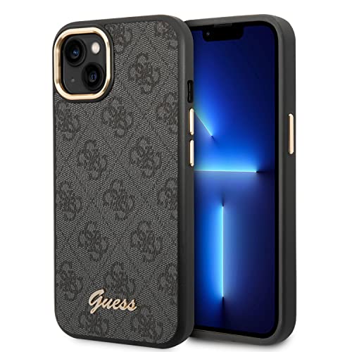 Guess Handyhülle für iPhone 14 Plus in Schwarz 4G Muster & Script Logo, Anti-Kratzer PC/TPU, Bequeme & langlebige Hartschale mit zugänglichen Anschlüssen & Stoßdämpfung von CG MOBILE