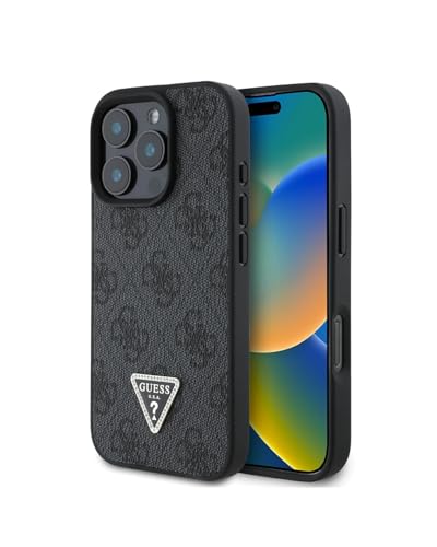 CG MOBILE Guess Leather 4G Triangle Strass Hülle für iPhone 16 Pro Max 6.9" (Schwarz) von CG MOBILE