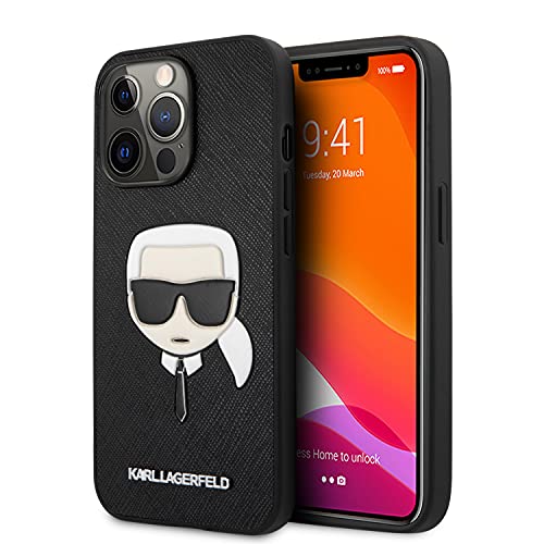 KARL LAGERFELD KLHCP13LSAKHBK Hülle für iPhone 13 Pro / 13 6,1" schwarz Saffiano Ikonik Karl`s Head von CG MOBILE