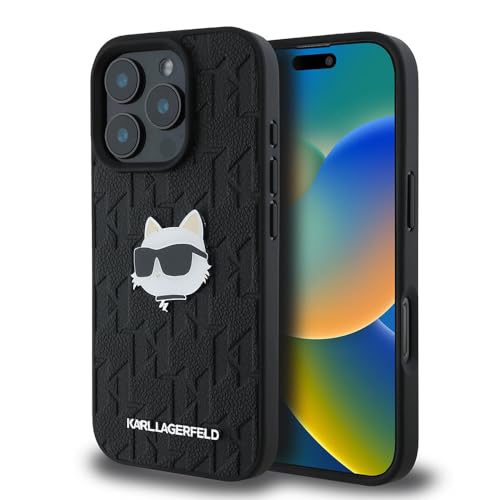 Karl Lagerfeld Hülle Kompatible mit iPhone 16 Pro Max Back Cover case - Monogram choupette Head - Black (iPhone 16 Pro) von CG MOBILE
