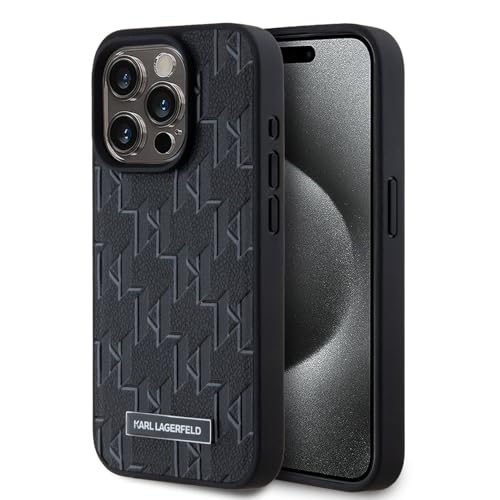 CG MOBILE Karl Lagerfeld KLHMP16LPKHPORPK Hülle für iPhone 16 Pro 6.3" hardcase Schwarz Leather Monogram Metal Logo von CG MOBILE