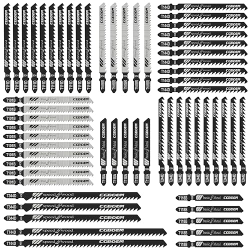 Stichsägeblatt Set, CGBOOM 60 tlg Stichsägen Zubehör, T-Schaft Jigsaw Stichsägeblatt mit Kunststoffbox für Holz und Metall von CGBOOM