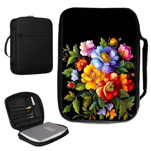 Bibelhülle für Damen und Herren, PU-Leder, Bibelhalter, Tasche mit Griff und Reißverschlusstasche, Bibelträgerhülle für Standard- und große Bibeln, 27,7 x 19,8 cm, schöne bunte Blumen Bibelhülle für Damen und Herren, PU-Leder, Bibelhalter, Tasche mit Griff und Reißverschlusstasche, Bibelträgerhülle für Standard- und große Bibeln, 27,7 x 19,8 cm, schöne bunte Blumen von CGFGHHUY
