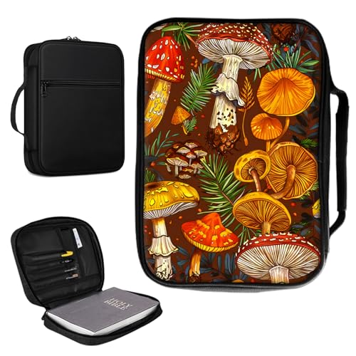 Bibelhülle für Damen und Herren, PU-Leder, Bibelhalter, Tasche mit Griff und Reißverschlusstasche, Bibelträgerhülle für Standard- und große Bibelstudien, 27,7 x 19,8 cm, gelbe und rote Pilze Bibelhülle für Damen und Herren, PU-Leder, Bibelhalter, Tasche mit Griff und Reißverschlusstasche, Bibelträgerhülle für Standard- und große Bibelstudien, 27,7 x 19,8 cm, gelbe und rote Pilze von CGFGHHUY