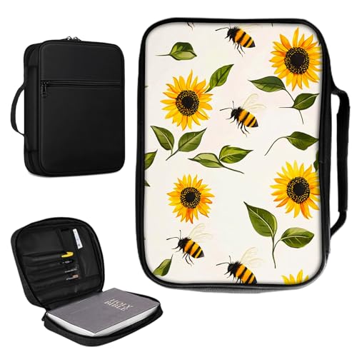 Bibelhülle für Damen und Herren, PU-Leder, Bibelhalter, Tasche mit Griff und Reißverschlusstasche, Bibeltragetasche für Standard- und große Bibelstudien, 27,7 x 19,8 x 4,8 cm, Sonnenblumenbiene Bibelhülle für Damen und Herren, PU-Leder, Bibelhalter, Tasche mit Griff und Reißverschlusstasche, Bibeltragetasche für Standard- und große Bibelstudien, 27,7 x 19,8 x 4,8 cm, Sonnenblumenbiene von CGFGHHUY