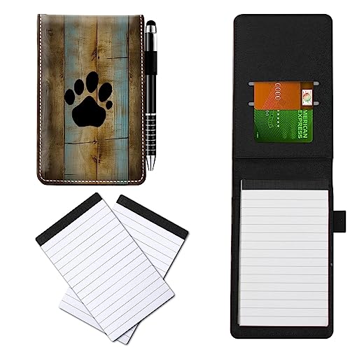 CGFGHHUY Kleine Notizbuchhülle aus PU-Leder, Metall-Kugelschreiber und 2 Stück, 7,6 x 12,7 cm, Notizblöcke, Aquarell-Hundepfotenmuster, Notizbücher für Meetings, tägliche Aufzeichnungen, Notizen von CGFGHHUY