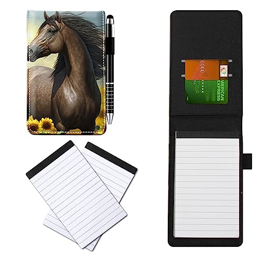 CGFGHHUY Kleine Notizbuchhülle aus PU-Leder, Metall-Kugelschreiber und 2 Stück, 7,6 x 12,7 cm, Notizblöcke, Nachfüllpackungen, Pferde- und Sonnenblumen-Muster, Notizbücher für Meetings, tägliche CGFGHHUY Kleine Notizbuchhülle aus PU-Leder, Metall-Kugelschreiber und 2 Stück, 7,6 x 12,7 cm, Notizblöcke, Nachfüllpackungen, Pferde- und Sonnenblumen-Muster, Notizbücher für Meetings, tägliche von CGFGHHUY