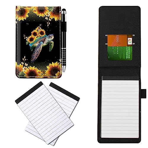 CGFGHHUY Kleine Notizbuchhülle aus PU-Leder, Metall-Kugelschreiber und 2 Stück, 7,6 x 12,7 cm, Notizblöcke, Schildkröten- und Sonnenblumen-Muster, Notizbücher für Meetings, tägliche Aufzeichnungen CGFGHHUY Kleine Notizbuchhülle aus PU-Leder, Metall-Kugelschreiber und 2 Stück, 7,6 x 12,7 cm, Notizblöcke, Schildkröten- und Sonnenblumen-Muster, Notizbücher für Meetings, tägliche Aufzeichnungen von CGFGHHUY